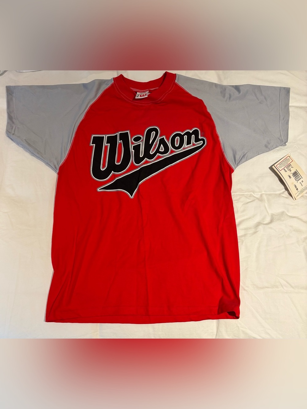 NOS Wilson Athleticwear T-shirt Vintage 1993 NWT Red W/ Grey Sleeves NWT